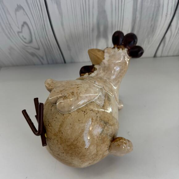 Set of 3 Whimsical Pottery Chicken Hen Rooster Figures Speckled Glaze Metal Feet - Picture 6 of 9